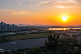 Fototapeta Niebo - Sunset at incheon bridge,South Korea