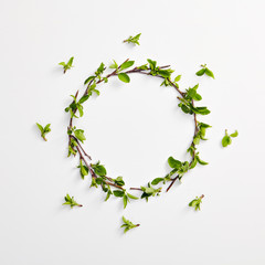 Wall Mural - Creative Organic Eco Concept with Green Spring Leaves Border