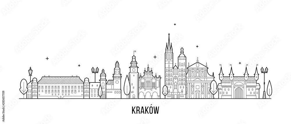 Obraz Krakow skyline Poland illustration city a vector fototapeta, plakat