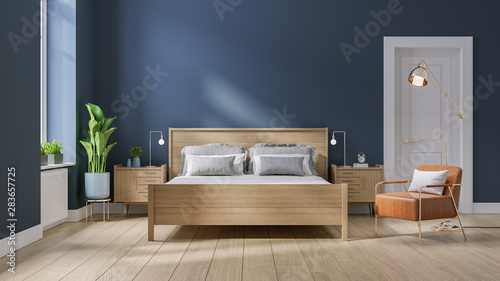 Modern Mid Century And Minimalist Interior Of Bedroom Wood