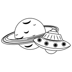 Poster - universe space galaxy astronomy cartoon in black and white