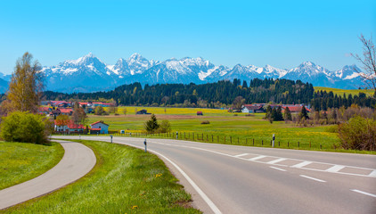 Panoramic view of a picturesque mountain village in Germany - Beautiful mountain landscape in the Bavarian Alps