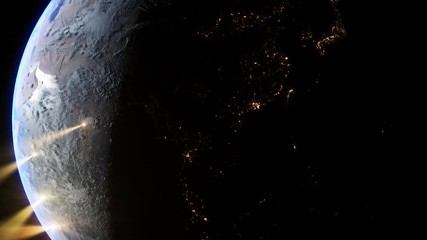 Wall Mural - four meteors entering the earths atmosphere and disintegrating as the planet revolves