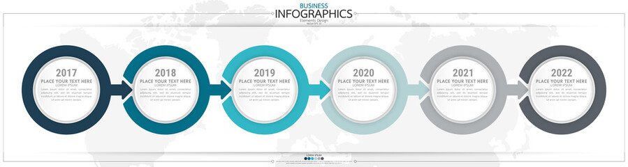 Infographic business horizontal timeline steps process chart template. Vector modern banner used for presentation and workflow layout diagram, web design. Abstract elements of graph options.