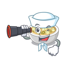 Poster - Sailor with binocular wonton soup in a cartoon bowl