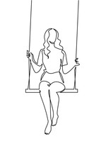 Continuous One Line Drawing Youg Woman Swinging On Swing. Leisure Time Vector Illustration.