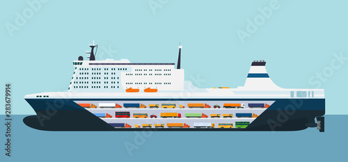 Fotomural Roro carrier ship isolated. Vector flat style illustration.