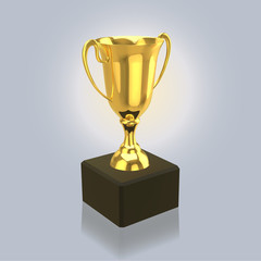 Golden champion cup isolated on light background. Sport competition trophy. Winner precious prize, glory and leadership symbol. Vector realistic 3d illustration.