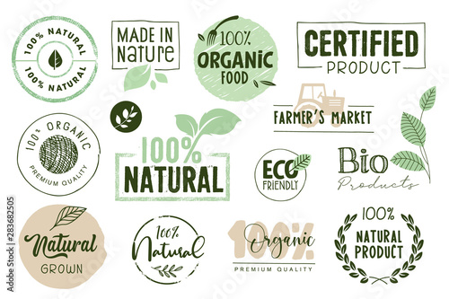 Fotomural Organic food, farm fresh and natural products labels and elements collection