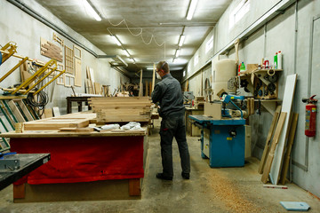 Wall Mural - Woodworking shop. Machine tools, tools, devices for processing wood products.