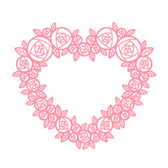 Wall Mural - Pink heart frame with abstract Line Wreath rose flower flora vector design