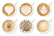 Set Of Coffee Latte Or Cappuccino Foam Art