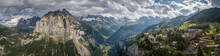 Panorama Of Lauterbrunnen Valley In The Bernese Alps, Switzerland.- View Of Gimmelwald