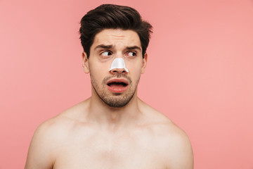 Poster - Beauty portrait of a handsome shirtless brunette man