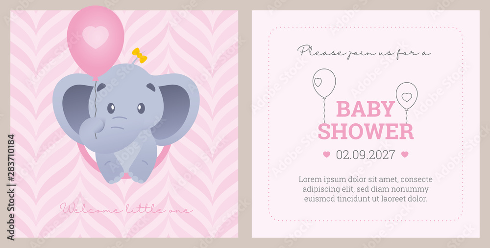 Vector template baby shower invitation card with animal cartoon little ...