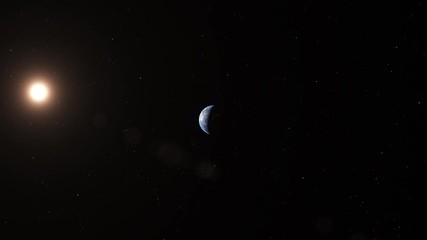 Wall Mural - moving past the moon travelling towards the earth with a bright sun in space