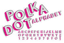 Cute Polka Dots 3D English Alphabet Letters Set.  Vector LOL Doll Surprise Style. Happy Birthday Alphabet With Hot Pink Shadow