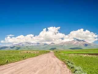 Beautiful plateau in Samtskhe-Javakheti region of Georgia on sunny day