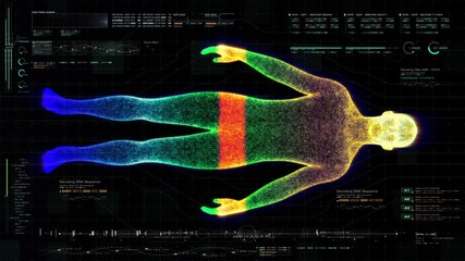Aufkleber - Futuristic motion element user interface information technology virtual biomedical holographic human body scan diagnostic with data and telemetry head up display for background computer desktop screen