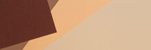 Color Papers Geometry Composition Banner Background With Beige, Light Brown And Dark Brown Tones.