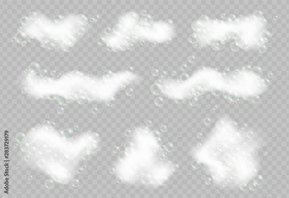 Soap foam with bubbles isolated on transparent background. Stock Vector ...