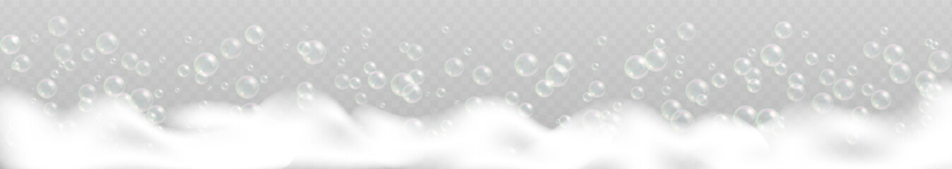 Wall Mural - Bath foam with bubbles isolated on transparent background.