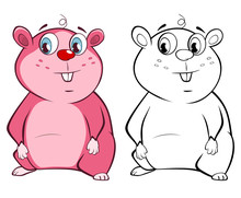 Vector Illustration Of A Cute Cartoon Character Guinea Pig  For You Design And Computer Game. Coloring Book Outline Set 