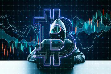 Poster - Cryptocurrency concept with no face hacker