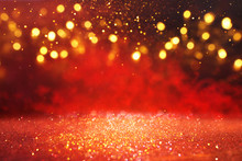 Abstract Red Glitter Lights Background. Defocused