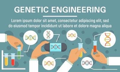 Poster - Dna genetic engineering concept banner. Flat illustration of dna genetic engineering vector concept banner for web design
