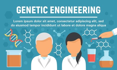 Poster - Doctor genetic engineering concept banner. Flat illustration of doctor genetic engineering vector concept banner for web design