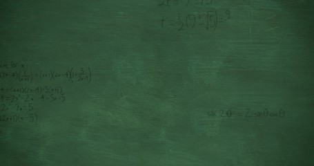 Poster - Mathmatical calculations falling to green chalkboard background 4k