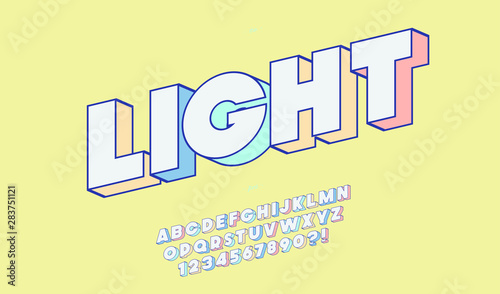 Cuadros en Lienzo Vector light font 3d bold color style trendy typography