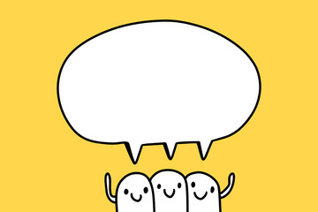Leinwandbilder - Three friends cartoon team hand drawn vector illustration talking speech bubble