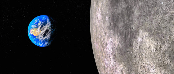 view from the moon to the earth (3d rendering.this image elements furnished by nasa)