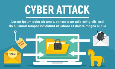 Poster - cyber attack concept banner. flat illustration of cyber attack vector concept banner for web design