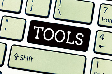 Poster - Text sign showing Tools. Conceptual photo device implement like held and used carry out particular function.