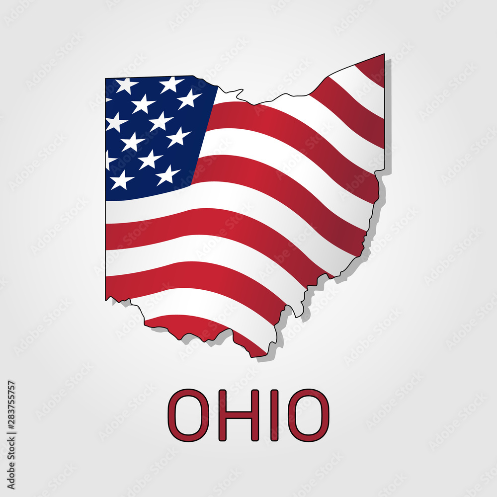 Map of the state of Ohio in combination with a waving the flag of the ...