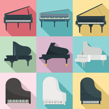 Grand Piano Icons Set. Flat Set Of Grand Piano Vector Icons For Web Design