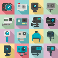 Sticker - Action camera icons set. Flat set of action camera vector icons for web design