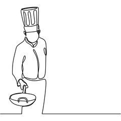 Wall Mural - Continuous line drawing chef cooking a food