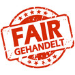 red stamp with Banner Fair trade (in german)