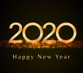 Wall Mural - happy new year 2020 golden numbers design on abstract black background with glitter lights, flare an