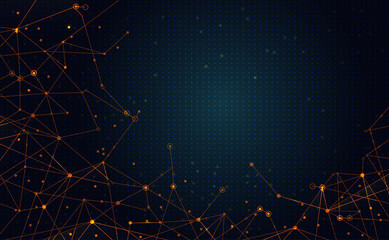 Modern abstract network science connection technology gold line premium dot and graphic design. on hi tech future blue background network. for template,web design wallpaper,poster,presentation.