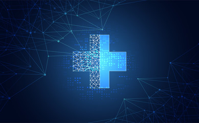Fototapete - Abstract health science consist health plus digital technology concept  modern medical technology,Treatment,medicine on hi tech future blue background. for template, web design or presentation.