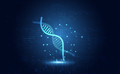  - abstract health science consist dna digital technology on hi tech future blue background.