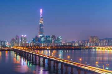 Wall Mural - Seoul Subway and Lotte Tower at Night, South korea