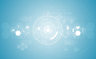 Fototapete - Abstract health medical science healthcare icon digital technology science concept modern innovation,Treatment,medicine on hi tech future blue background.