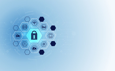 Poster - Abstract technology cyber security privacy icon information network concept padlock protection digital network internet link on hi tech blue future background