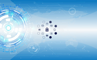 Poster - Abstract technology circle digital cyber security privacy icon information network concept padlock protection digital network internet link on hi tech blue future background